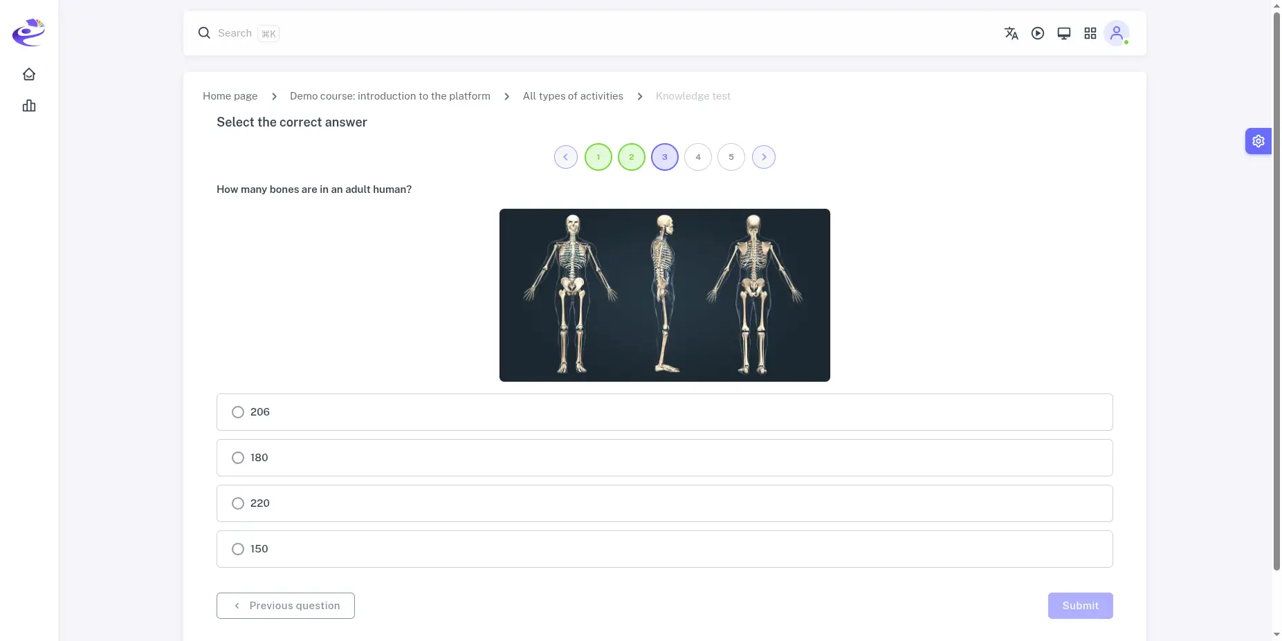 Screenshot: test question with an image