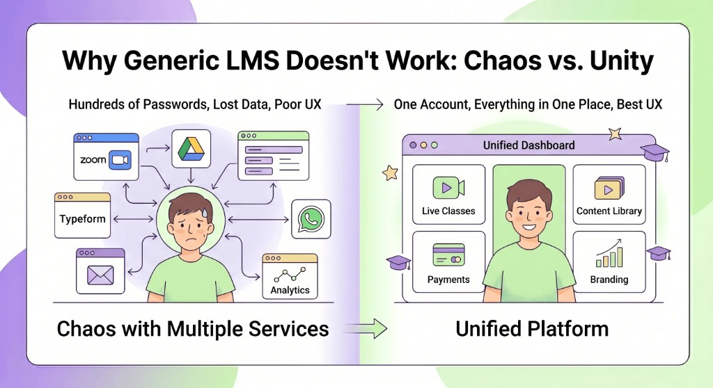 Comparison of chaos with multiple services vs a single platform — icon diagram